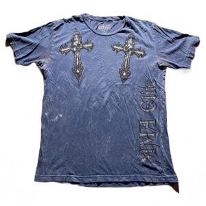 Y2K MMA ELITE CYBER GOTH TEE SHIRT SKULL CROSSES AFFLICTION GRAPHIC T-SHIRT BLUE